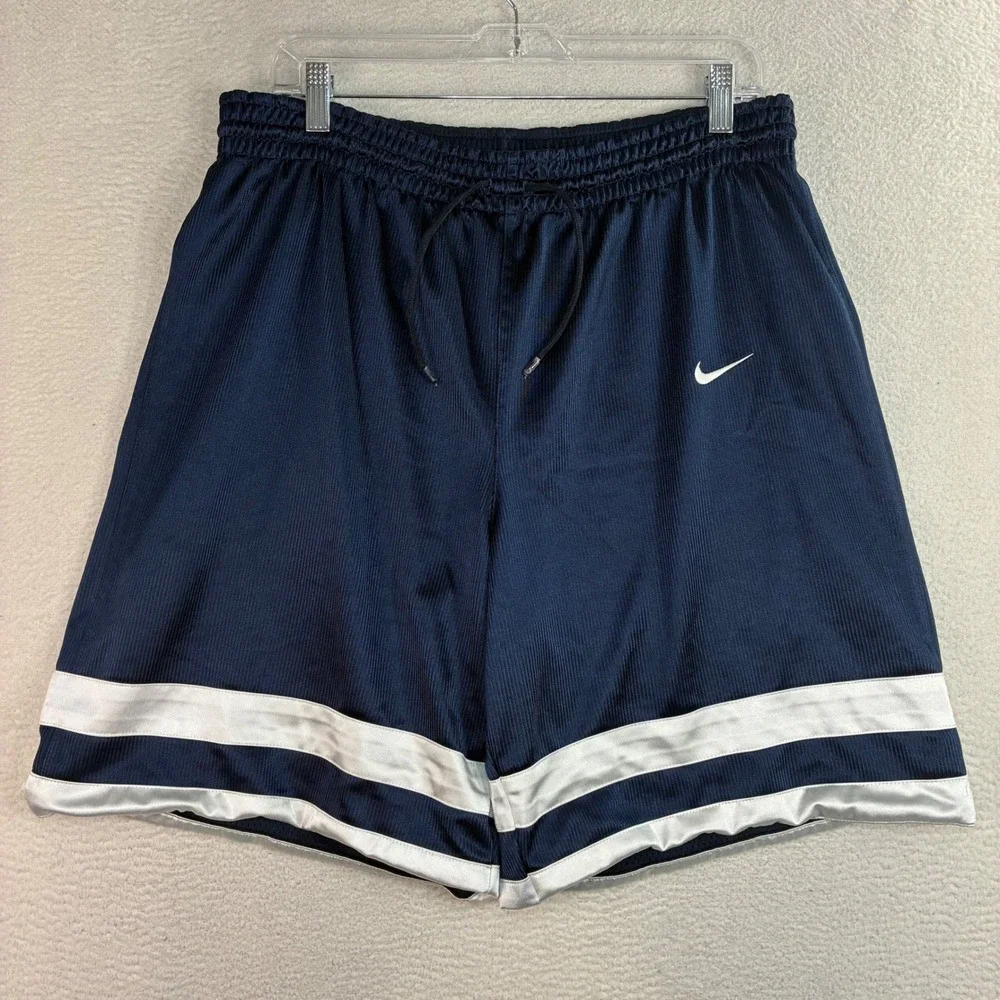 Y2K Nike Baggy Basketball Shorts Men XL Blue White Reversible Silky Drawstring